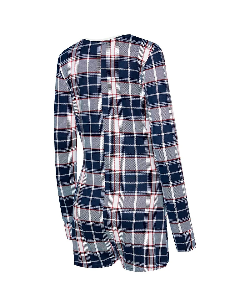 Concepts Sport Women's Navy Atlanta Braves Ashford Plaid V-Neck Knit Romper