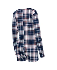 Concepts Sport Women's Navy Atlanta Braves Ashford Plaid V-Neck Knit Romper