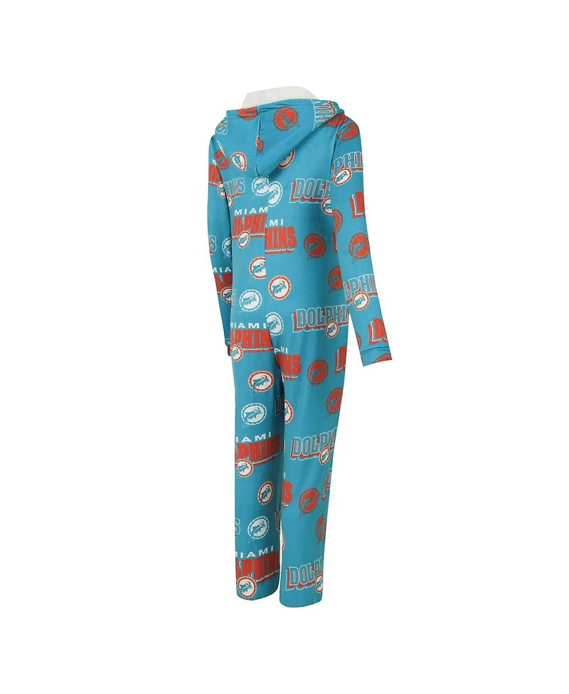 Concepts Sport Women's Aqua Miami Dolphins Roadway Allover Print Microfleece Full-Zip Union Dress