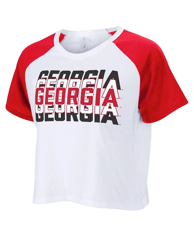 ZooZatz Women's White Georgia Bulldogs Color block Repeat Raglan Cropped T-Shirt