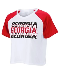 ZooZatz Women's White Georgia Bulldogs Color block Repeat Raglan Cropped T-Shirt