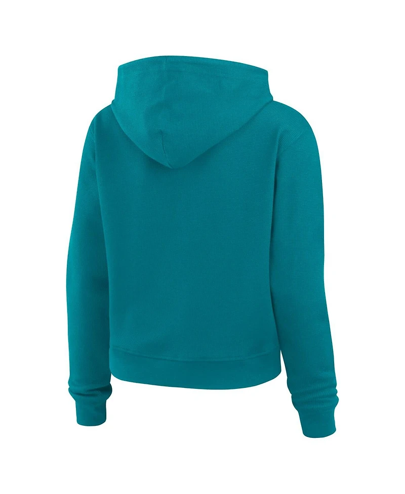 Wear by Erin Andrews Women's Aqua Miami Dolphins Waffle-Knit Pullover Hoodie