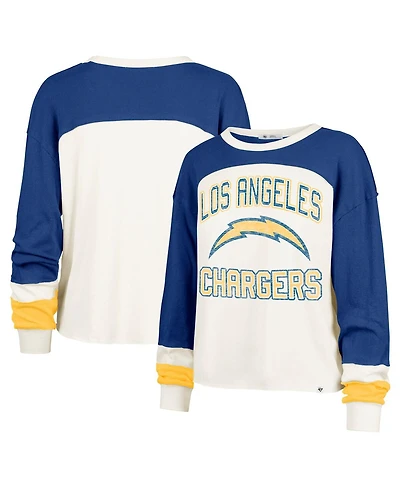'47 Brand Women's Cream Los Angeles Chargers Double Header Curve Raglan Long Sleeve Crop Top