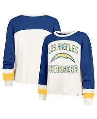 '47 Brand Women's Cream Los Angeles Chargers Double Header Curve Raglan Long Sleeve Crop Top