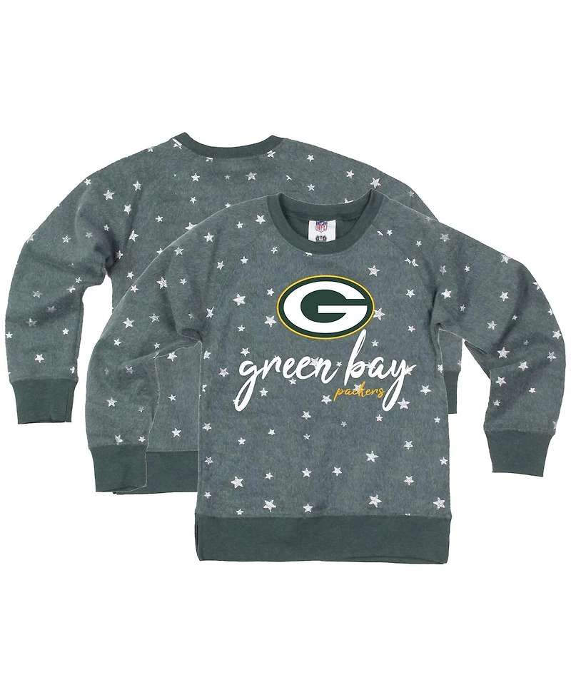Wes & Willy Big Girls Green Bay Packers Shimmer Star Reverse Fleece Pullover Sweatshirt