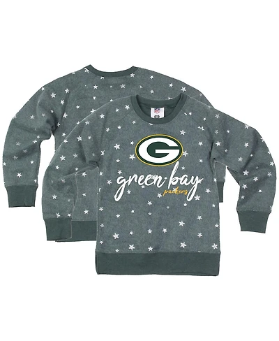 Wes & Willy Big Girls Green Bay Packers Shimmer Star Reverse Fleece Pullover Sweatshirt