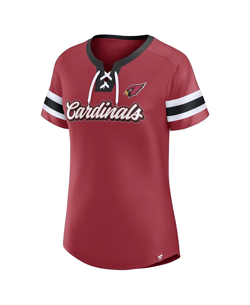 Fanatics Women's Cardinal Arizona Cardinals Iconic Bling Athena Lace-Up V-Neck T-Shirt