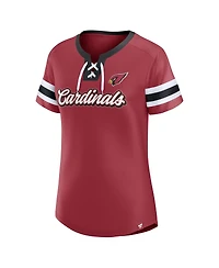 Fanatics Women's Cardinal Arizona Cardinals Iconic Bling Athena Lace-Up V-Neck T-Shirt