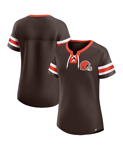 Fanatics Women's Brown Cleveland Browns Lace-Up Bling T-Shirt