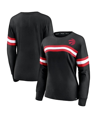 Fanatics Women's Black Toronto Raptors Block Party Chest Logo Striped Long Sleeve T-Shirt