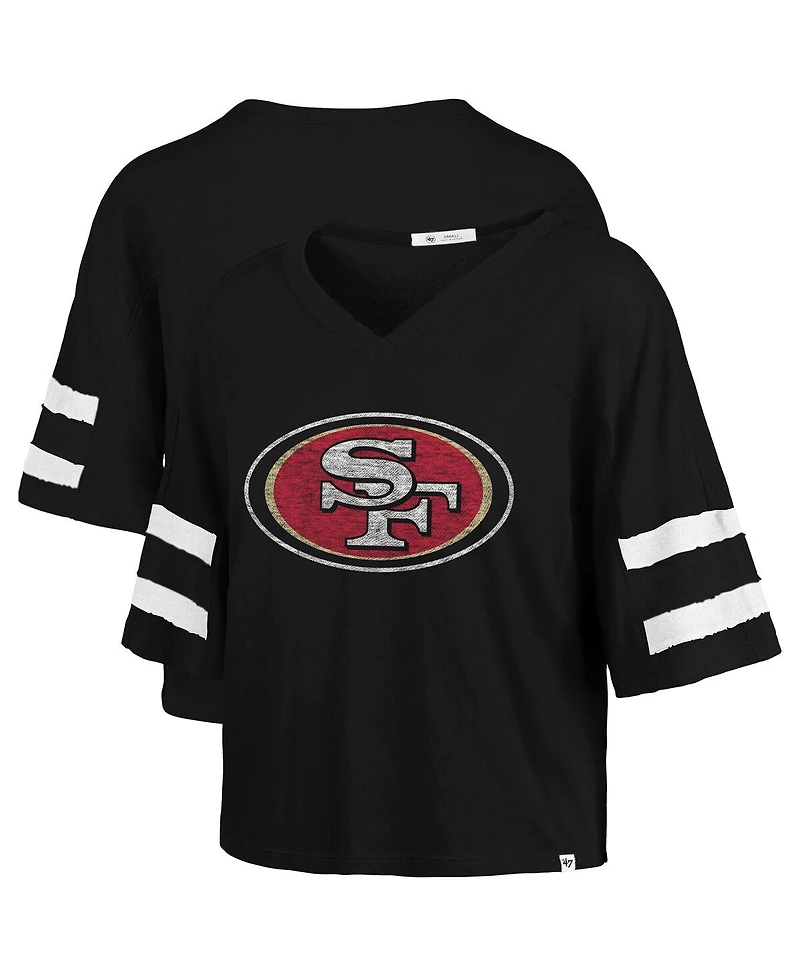 '47 Brand Women's Black San Francisco 49ers Premier Scout Cropped V-Neck T-Shirt