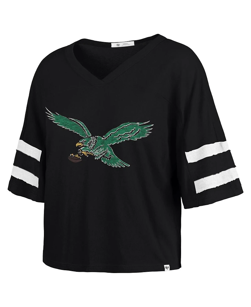 '47 Brand Women's Black Philadelphia Eagles Premier Scout Cropped V-Neck T-Shirt