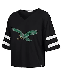 '47 Brand Women's Black Philadelphia Eagles Premier Scout Cropped V-Neck T-Shirt