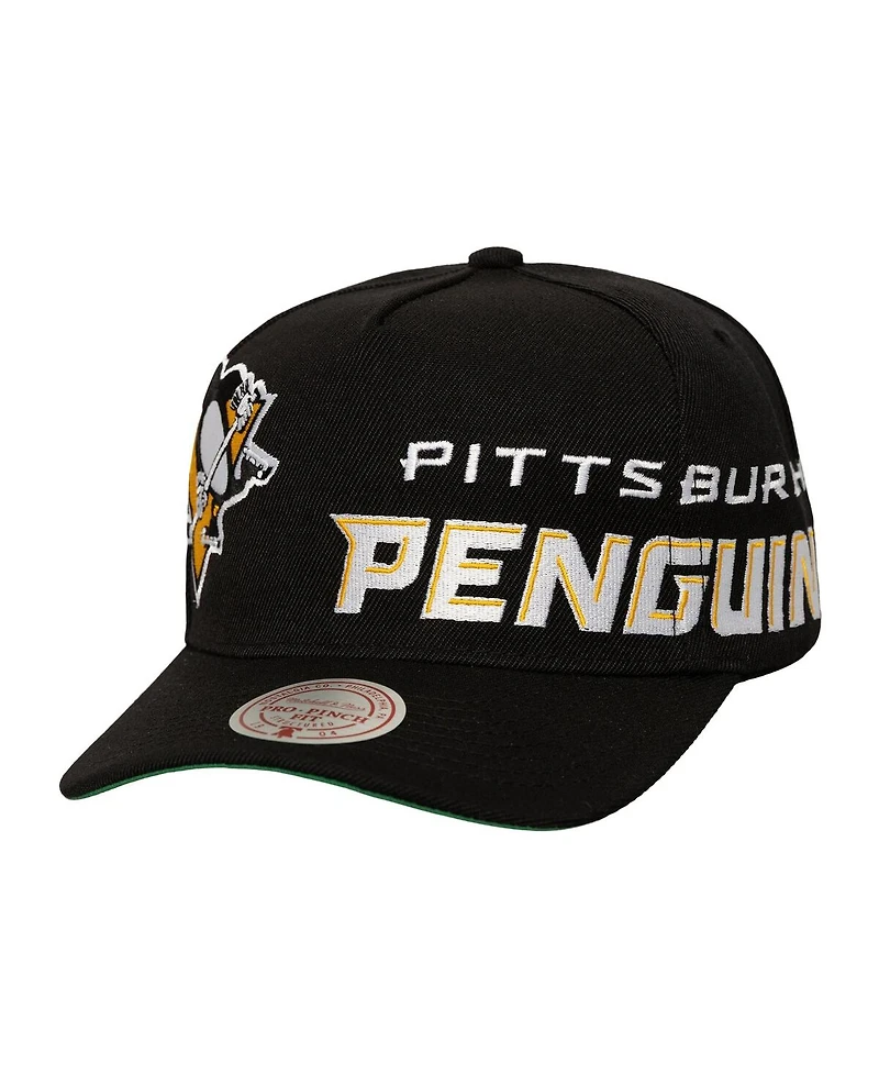 Mitchell & Ness Men's Black Pittsburgh Penguins Busted Logo Wordmark Wrap-Around Pro Pinch Adjustable Hat