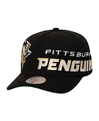 Mitchell & Ness Men's Black Pittsburgh Penguins Busted Logo Wordmark Wrap-Around Pro Pinch Adjustable Hat