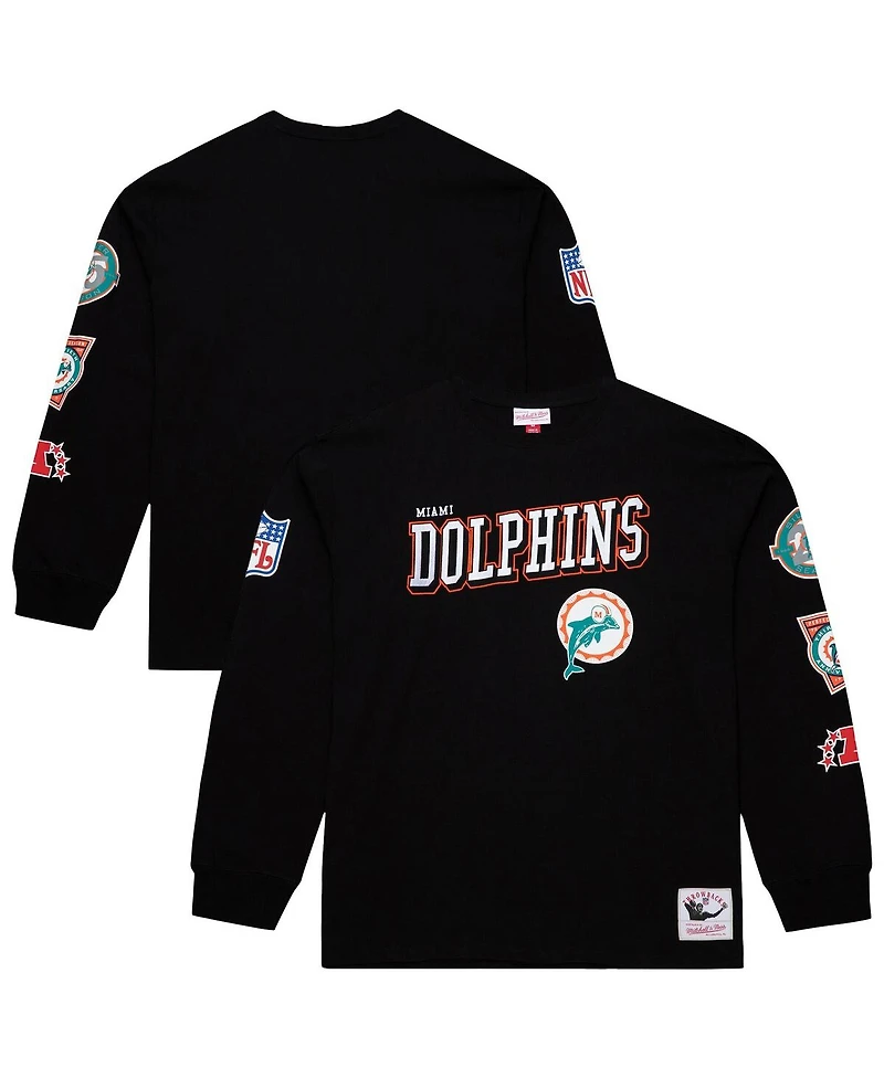 Mitchell & Ness Men's Black Miami Dolphins Training Camp Vintage Logos Long Sleeve T-Shirt