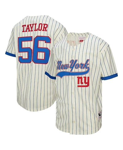 Mitchell & Ness Men's Lawrence Taylor Cream New York Giants Name Number Mesh Button-Up Baseball Jersey