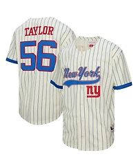 Mitchell & Ness Men's Lawrence Taylor Cream New York Giants Name Number Mesh Button-Up Baseball Jersey