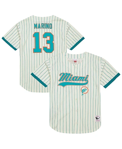 Mitchell & Ness Men's Dan Marino Cream Miami Dolphins Name Number Mesh Button-Up Baseball Jersey