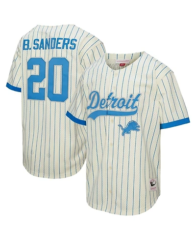 Mitchell & Ness Men's Barry Sanders Cream Detroit Lions Name Number Mesh Button-Up Baseball Jersey