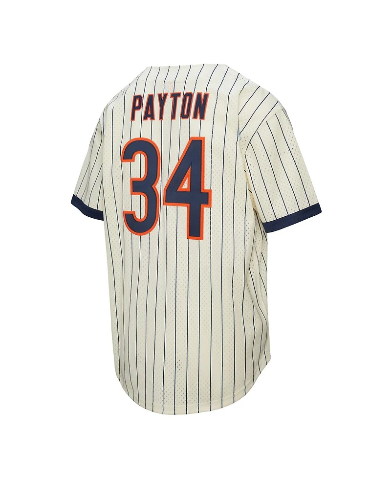 Mitchell & Ness Men's Walter Payton Cream Chicago Bears Name Number Mesh Button-Up Baseball Jersey