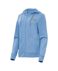 Antigua Women's Heather Powder Blue Los Angeles Chargers Seeker Full-Zip Hoodie Jacket