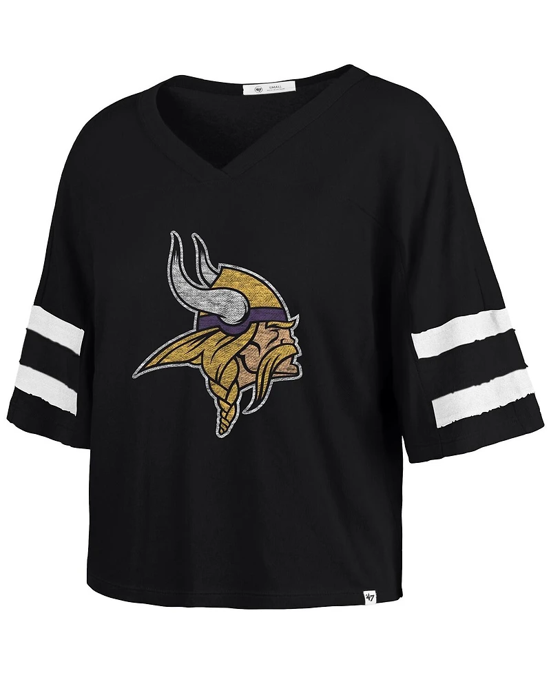 '47 Brand Women's Black Minnesota Vikings Premier Scout Cropped V-Neck T-Shirt