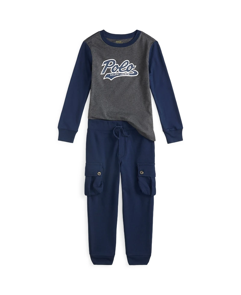 Polo Ralph Lauren Toddler and Little Boys 2-Piece Logo Jersey T-Shirt Fleece Jogger Pants Set