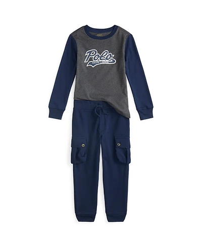Polo Ralph Lauren Toddler and Little Boys 2-Piece Logo Jersey T-Shirt Fleece Jogger Pants Set