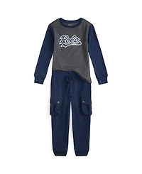 Polo Ralph Lauren Toddler and Little Boys 2-Piece Logo Jersey T-Shirt Fleece Jogger Pants Set