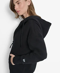 Dkny Women's Woven Patch Oversized Full Zip Jacket Hoodie