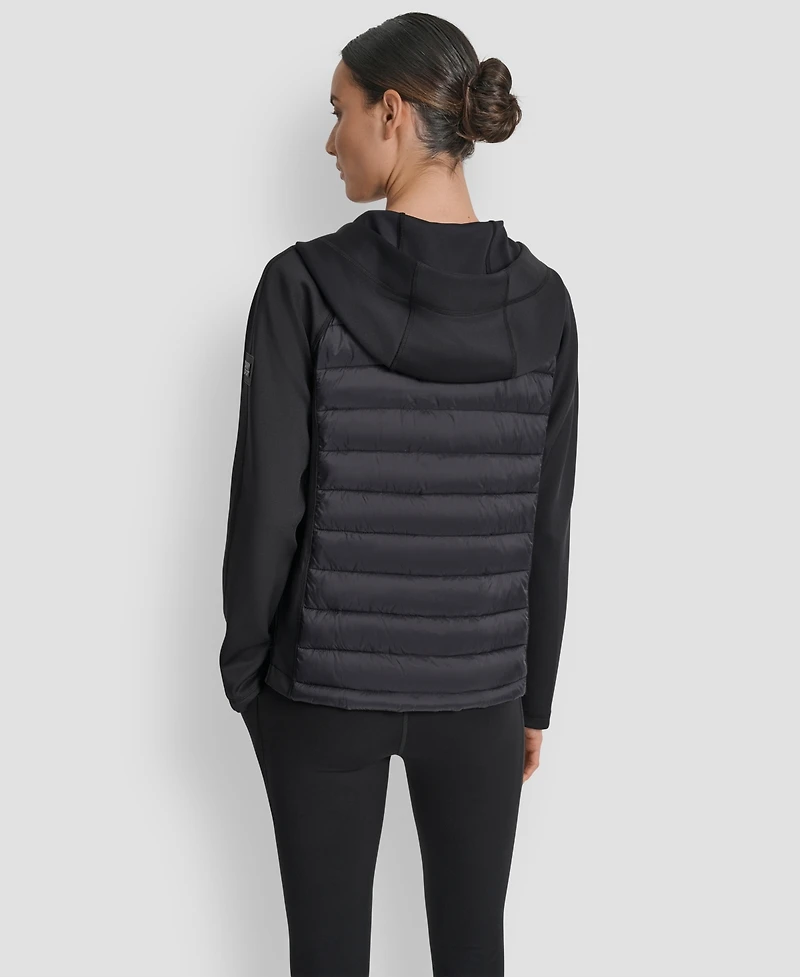 Dkny Women's High Low Hem Scuba Mixed Quilted Puffer Jacket