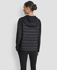 Dkny Women's High Low Hem Scuba Mixed Quilted Puffer Jacket