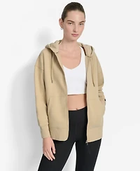 Dkny Women's Woven Patch Oversized Full Zip Jacket Hoodie