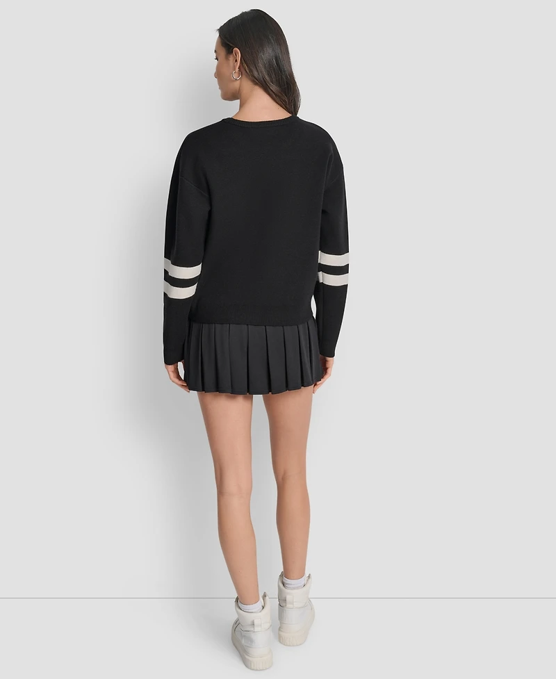 Dkny Women's Varsity Logo Crew Neck Sweater