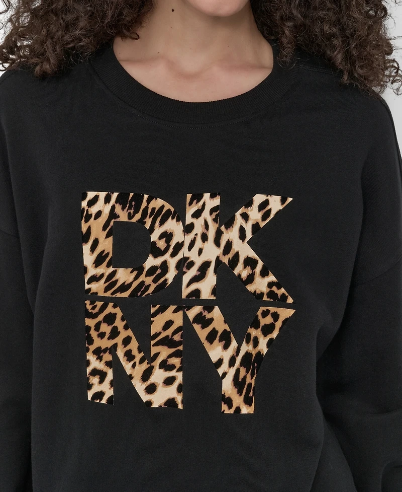 Dkny Women's Stacked Flock Logo Crew Neck Top
