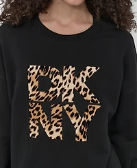 Dkny Women's Stacked Flock Logo Crew Neck Top
