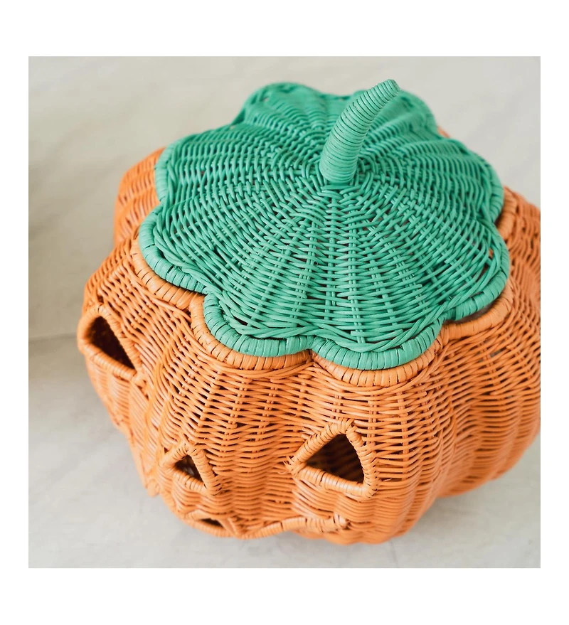 Momiji - Handcrafted Rattan Pumpkin Face Basket - Wicker