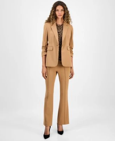 Bar Iii Womens One Button Scrunched Sleeve Jacket Leopard Print Short Sleeve Mesh Top High Rise Flared Leg Pants Macys Exclusive