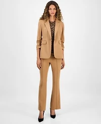 Bar Iii Womens One Button Scrunched Sleeve Jacket Leopard Print Short Sleeve Mesh Top High Rise Flared Leg Pants Macys Exclusive
