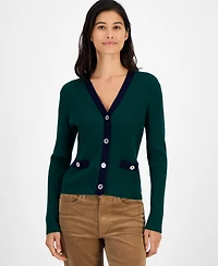 Tommy Hilfiger Women's Contrast Trim V-Neck Button-Front Cardigan