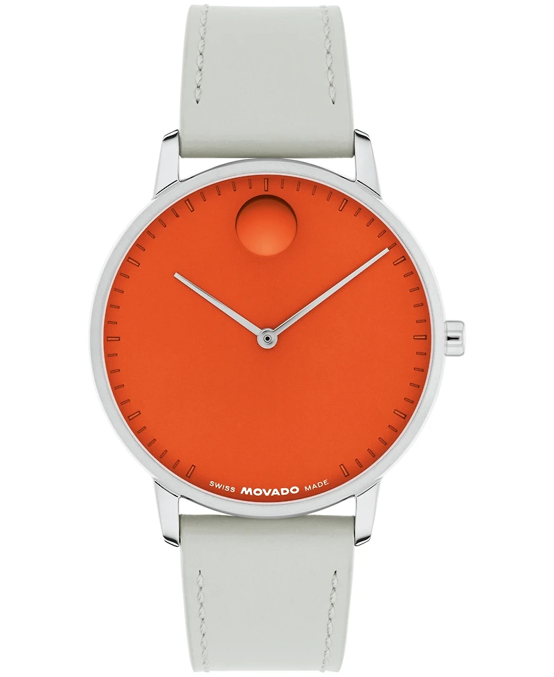 Movado Unisex Face Swiss Quartz Grey Leather Watch, 39mm