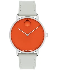 Movado Unisex Face Swiss Quartz Grey Leather Watch, 39mm