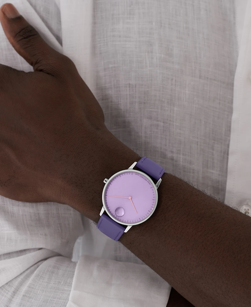 Movado Unisex Face Swiss Quartz Plum Leather Watch, 41mm