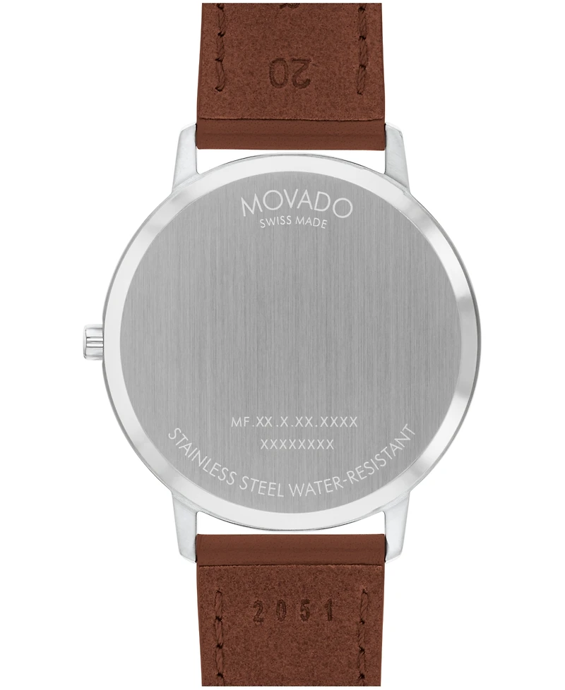 Movado Unisex Face Swiss Quartz Cognac Leather Watch