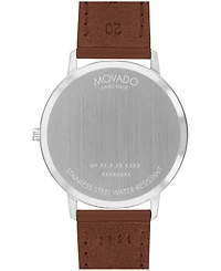 Movado Unisex Face Swiss Quartz Cognac Leather Watch