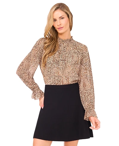 CeCe Women's Shirring Long Sleeve Top