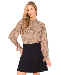 CeCe Women's Shirring Long Sleeve Top