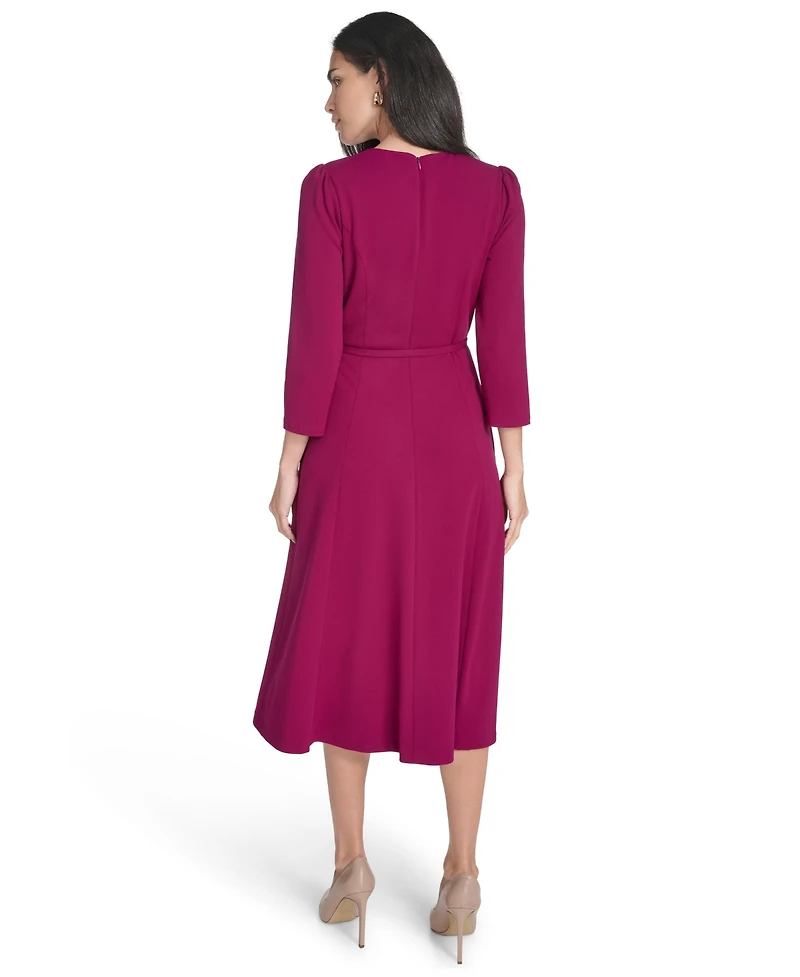 Jessica Howard Women's Jewel Neck 3/4-Sleeve Midi Dress