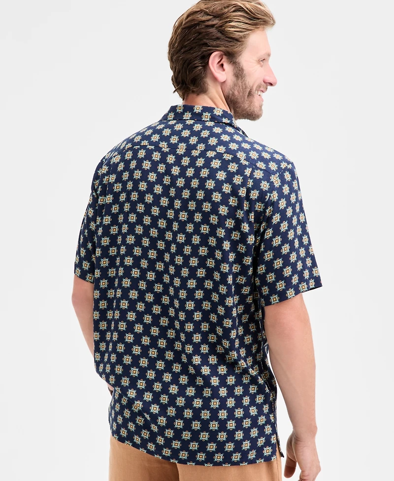 Club Room Men's Medallion-Print Camp Collar Short-Sleeve Shirt, Macy's Exclusive